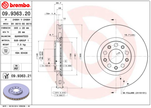 Dischi Freno Anteriori Alfa Romeo 159, Brera, Spider