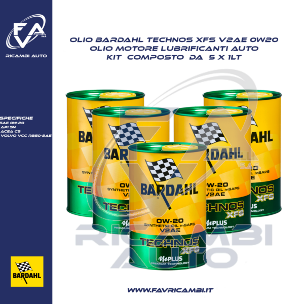 OLIO BARDAHL TECHNOS XFS V2AE 0W20 Olio Motore Lubrificanti Auto KIT  COMPOSTO  da  5 X 1LT