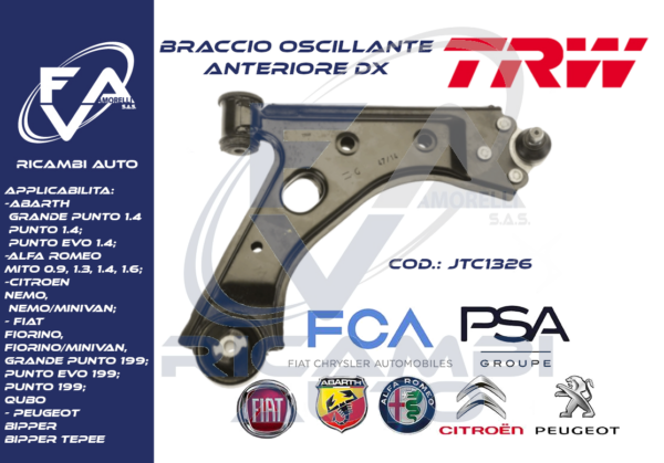 JTC1326 braccio oscillante anteriore dx punto mito fiorino bipper nemo