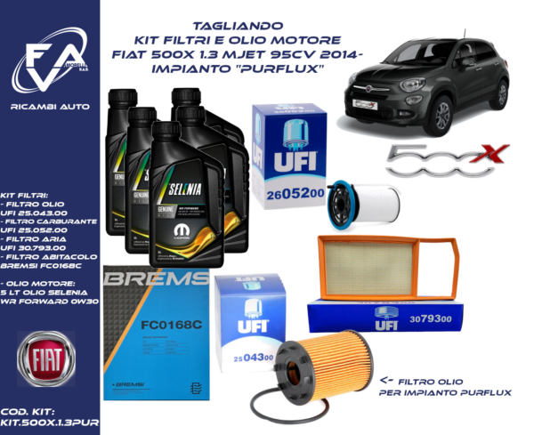 Tagliando filtri e Olio Fiat 500x 1.3 M Purflux