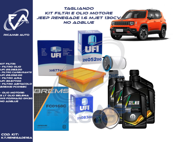 Kit tagliando JEEP RENEGADE 1.6 mjet 130CV NO ADBLUE