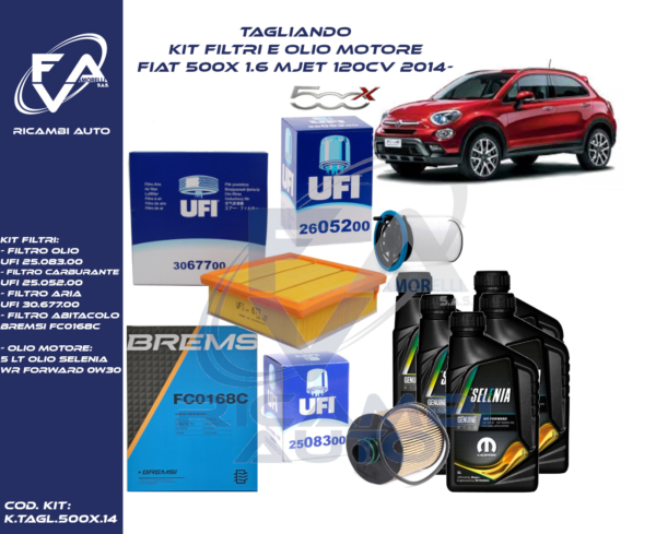 Kit tagliando fiat 500x 1.6 mjet 120CV 2014