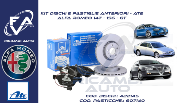 KIT dischi e pastiglie ANTERIORI - ate ALFA ROMEO 147 - 156 - GT