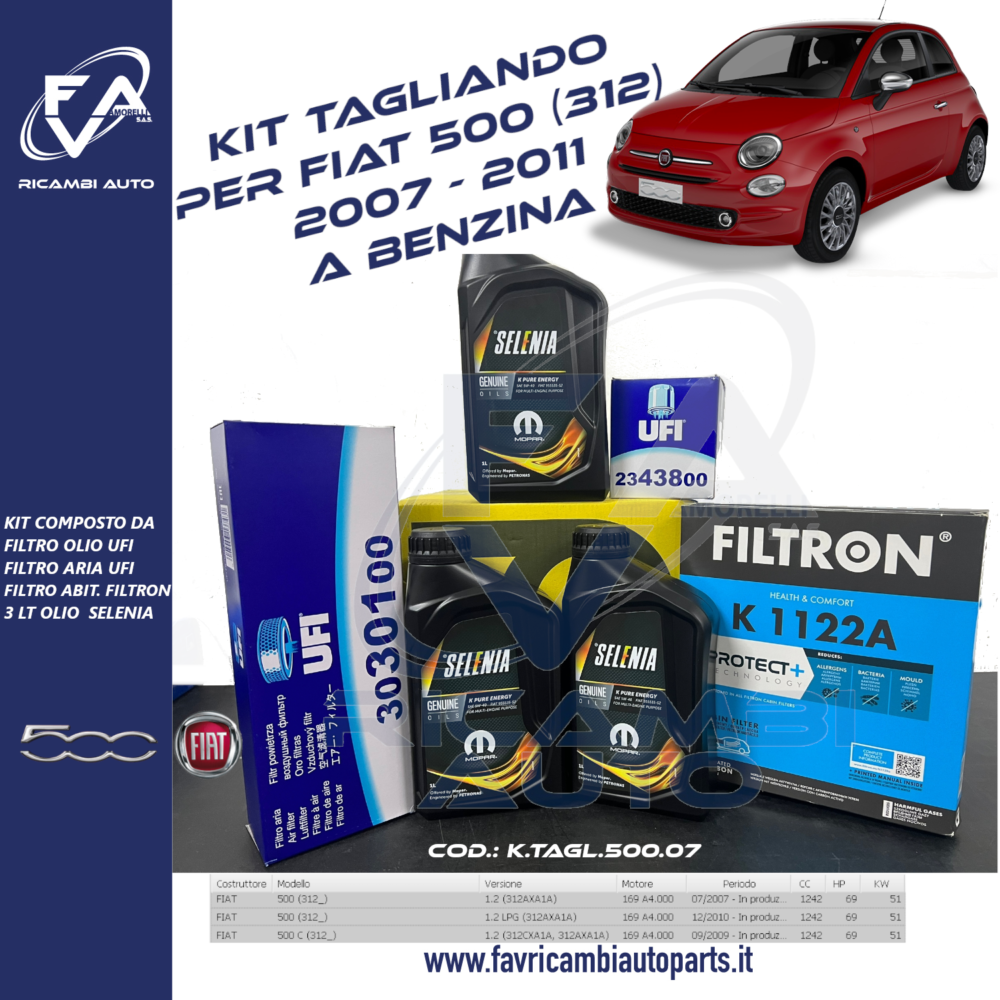 KIT TAGLIANDO FILTRI ORIGINALI OLIO SELENIA FIAT 500 1.2 GPL GAS - Foto 2