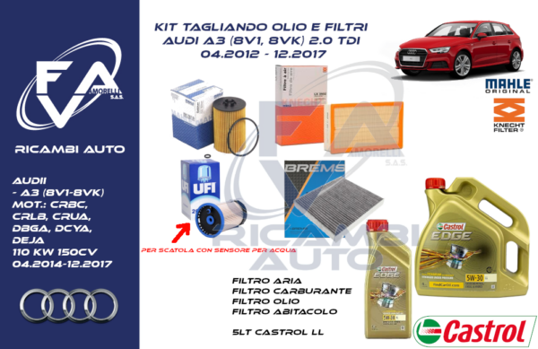 Kit Tagliando Audi A3 con sensore 2.0 TDi