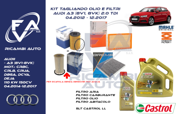 Kit Tagliando Audi A3 no sensore 2.0 TDi