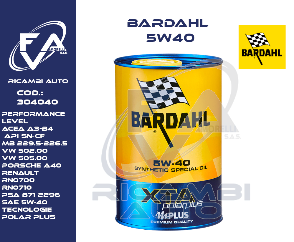 Olio Motore Bardahl 5W40 XTA Lt - 304040 - F.A.V. di Amorelli