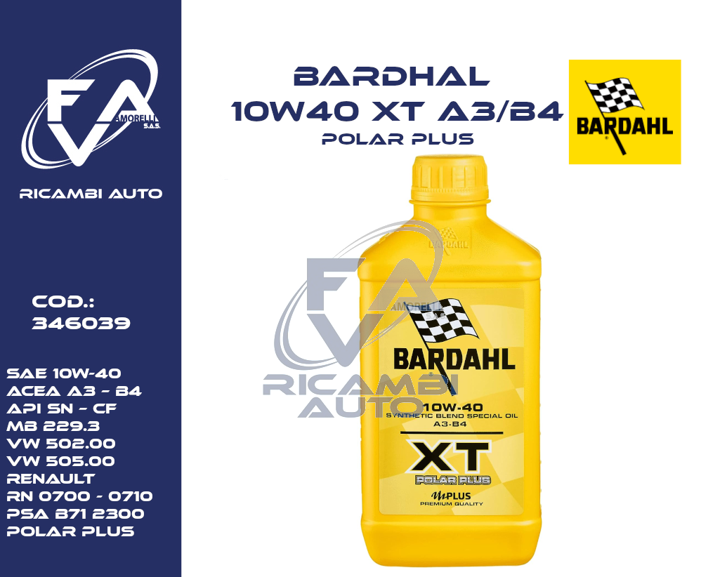 Bardahl Xta Polar Plus 10W40 Engine Oil Car Acea A3-B4 100% Synthetic 5 L