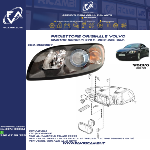 Faro Anteriore Sinistro-Volvo Originale C70 31383187